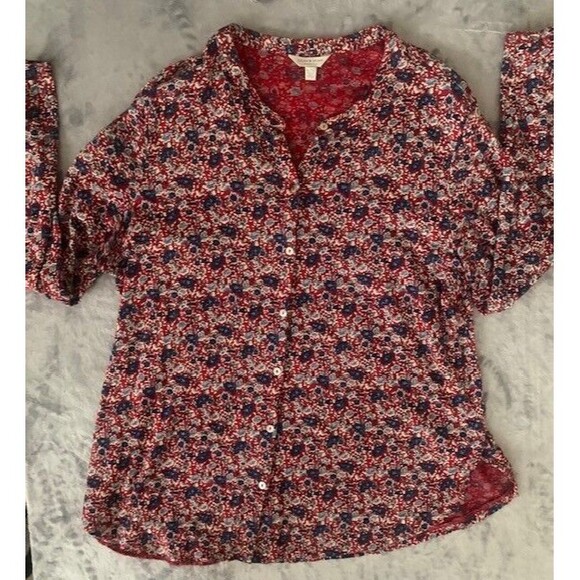 Lucky Brand Size XL/TG  Red Blue Paisley Print Peasant Top Lagenlook Boho - Picture 7 of 14